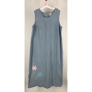 Y2K denim maxi dress womens 22w floral granny cottagecore boho sleeveless